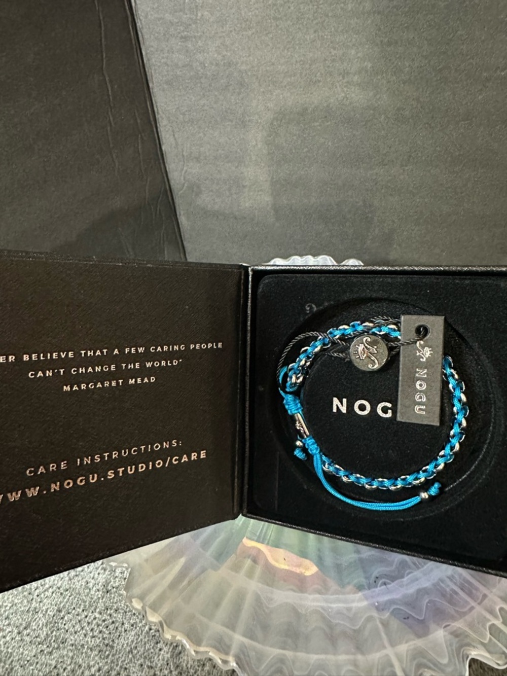 NOGU Braided Cord Bracelet – Blue & Silver Adjustable